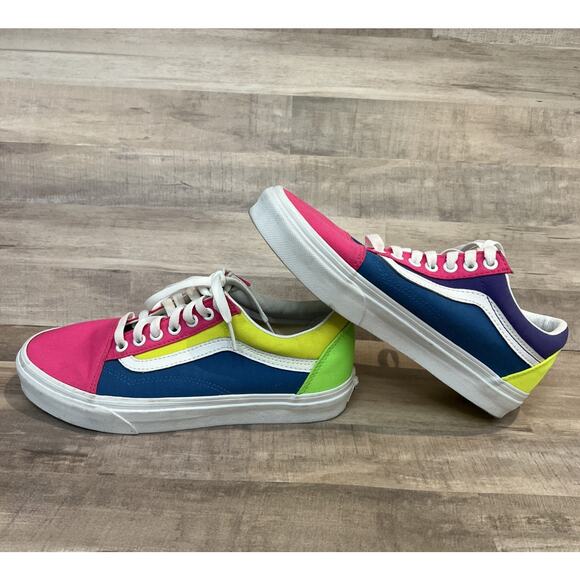 Vans Old Skool Neon Color Block Skate Shoes Men’s 7 Women’s 8.5 Retro Unisex - Picture 3 of 8